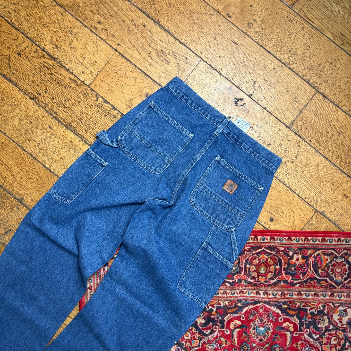 Vintage Carhartt Workwear Carpenter Baggy Blue Jeans - 30L