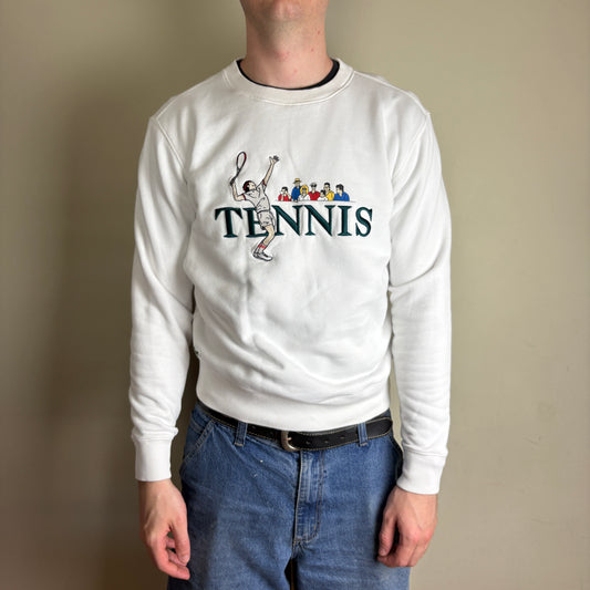 Vintage Lacoste White Tennis Wimbledon Embroidered Sweatshirt - M