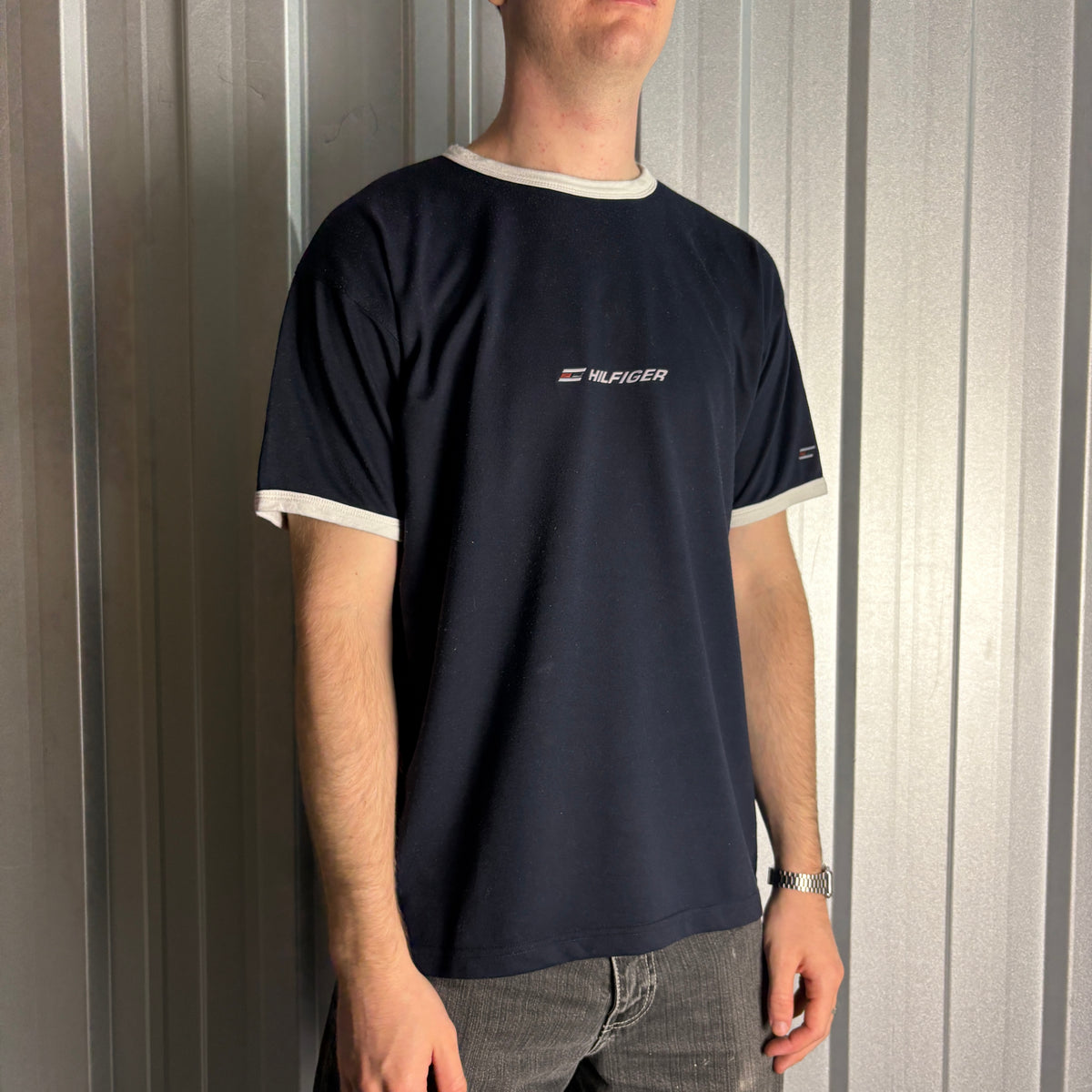 Vintage Tommy Hilfiger Black Ringer Graphic Y2K 00s T-Shirt - XL