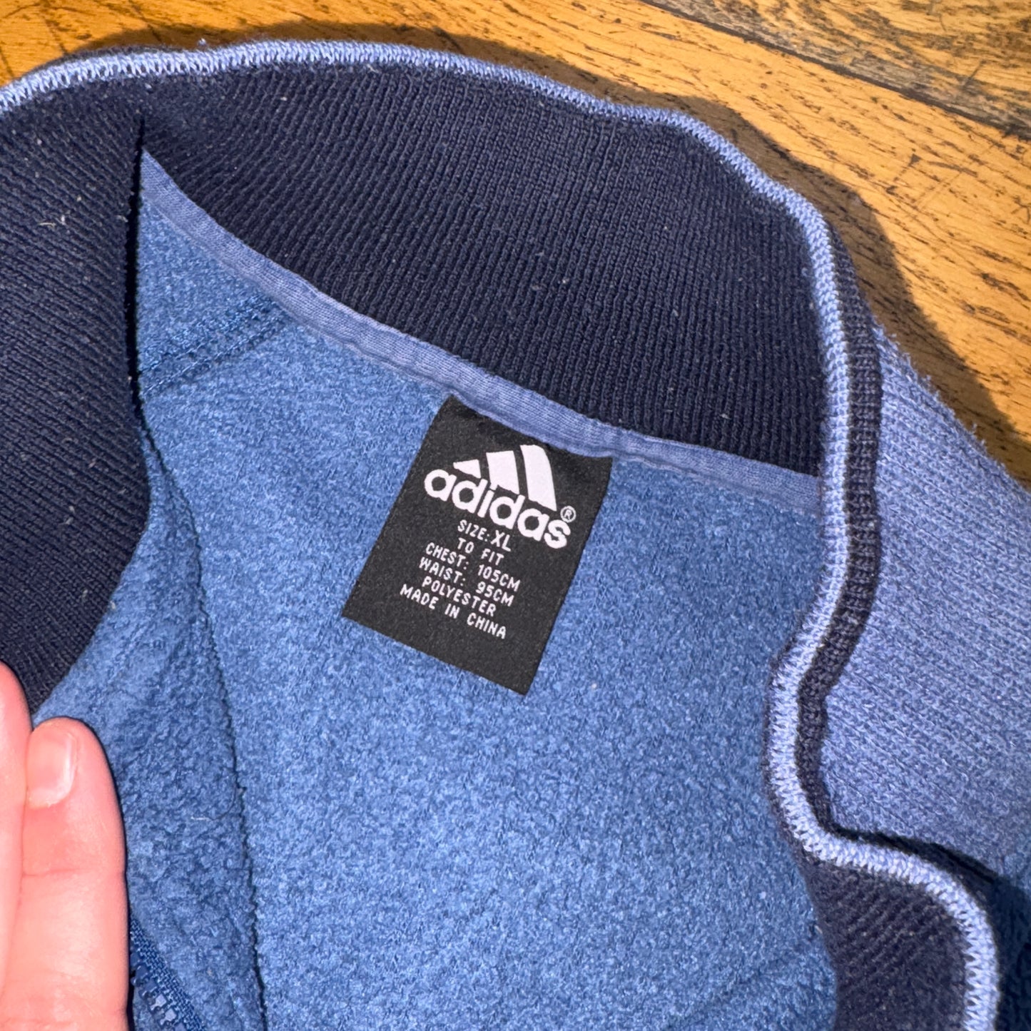 Vintage 90s Adidas Blue Embroidered Fleece Zip Sweatshirt - XL