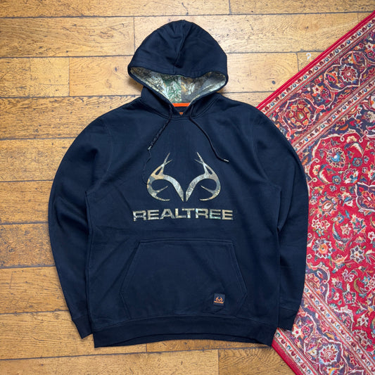 Vintage Realtree Camo Black Hoodie Embroidered Sweatshirt - L