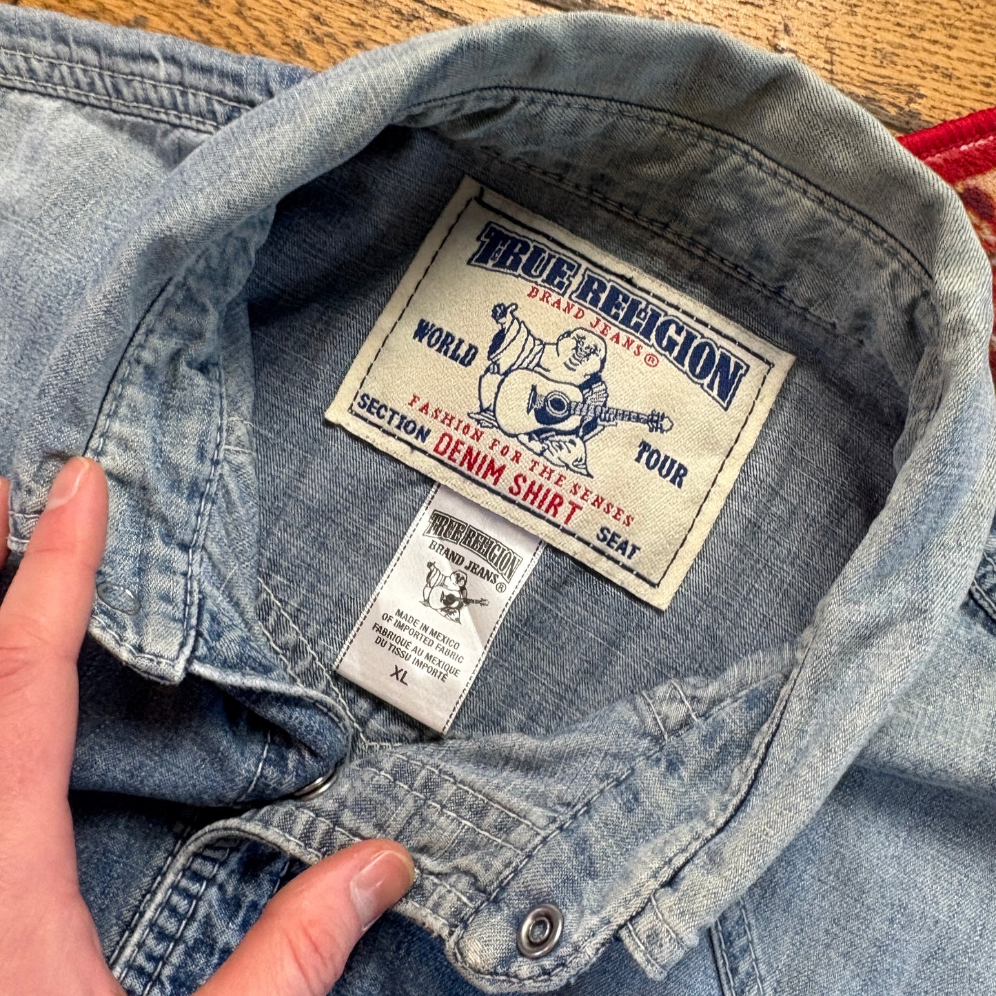 Vintage True Religion Blue Denim Embroidered Shirt - L