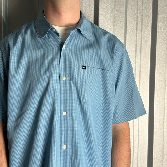Vintage Quiksilver Blue Check Plaid Short Sleeve Surfwear Shirt - L