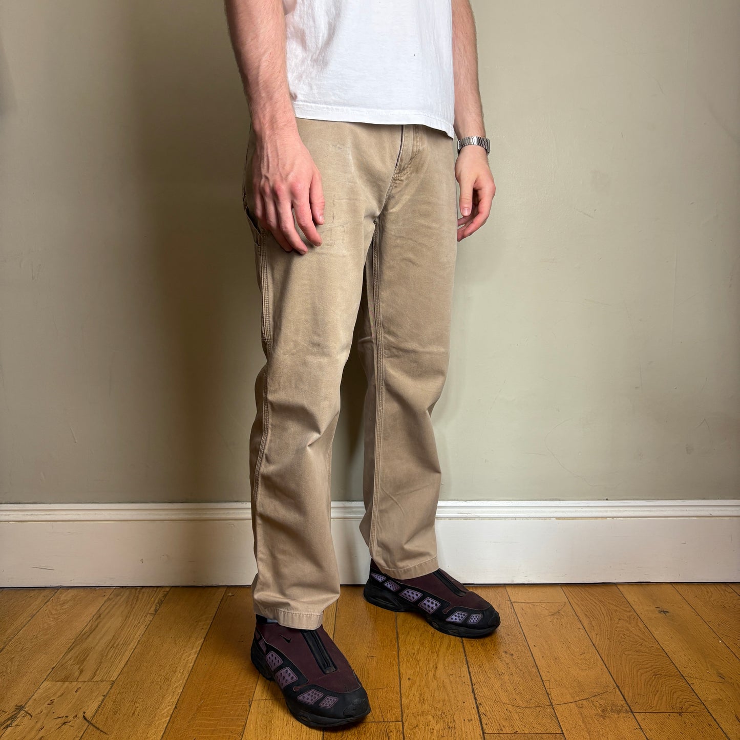 Vintage Carhartt Brown Cream Workwear Carpenter Baggy Trousers - 35S