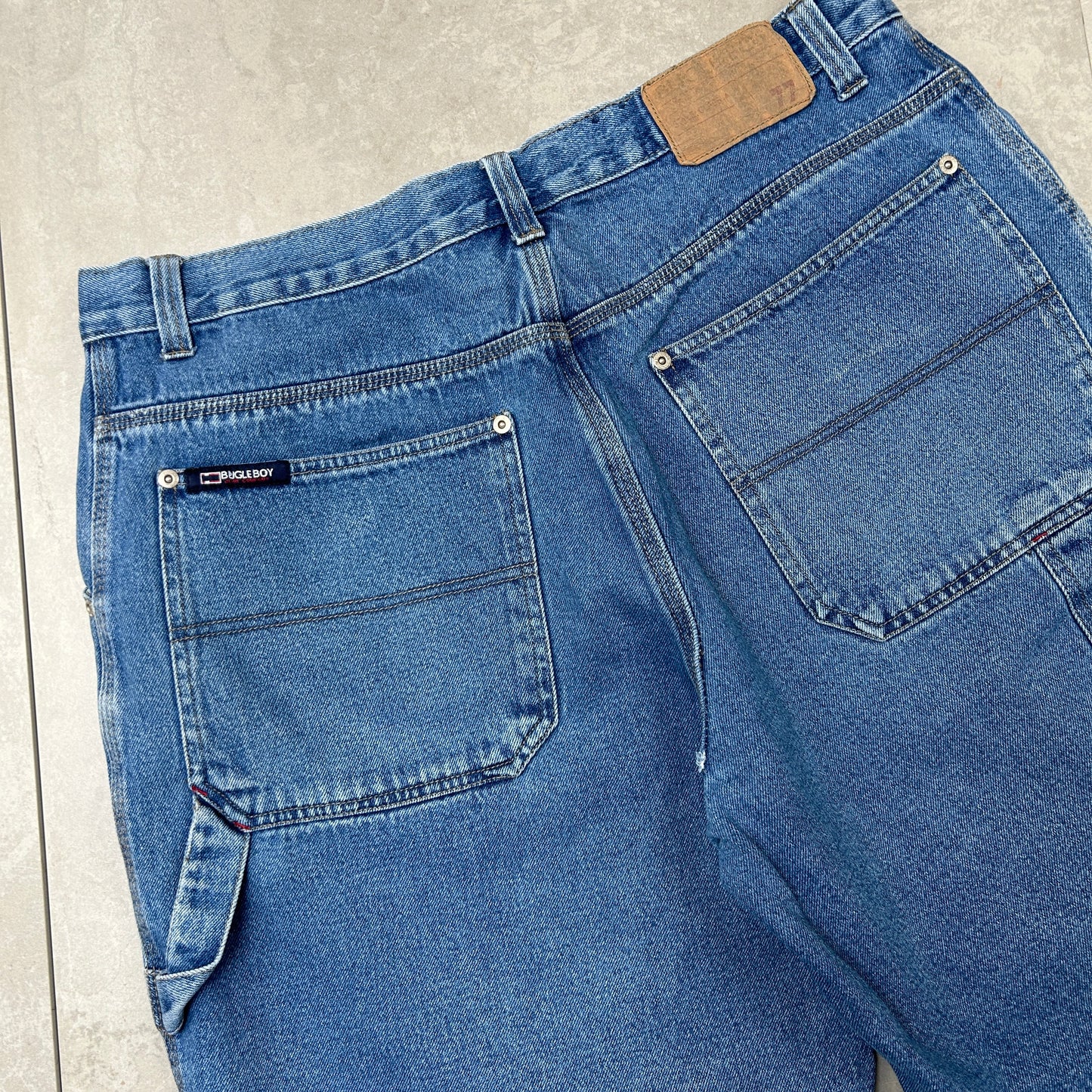 Vintage Bugle Boy Embroidered Hip Hop Baggy Blue Shorts Jorts - 38