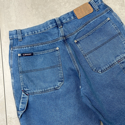 Vintage Bugle Boy Embroidered Hip Hop Baggy Blue Shorts Jorts - 38