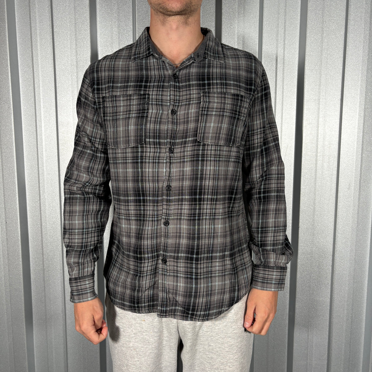 Quiksilver Grey Black Check Plaid Shirt - S