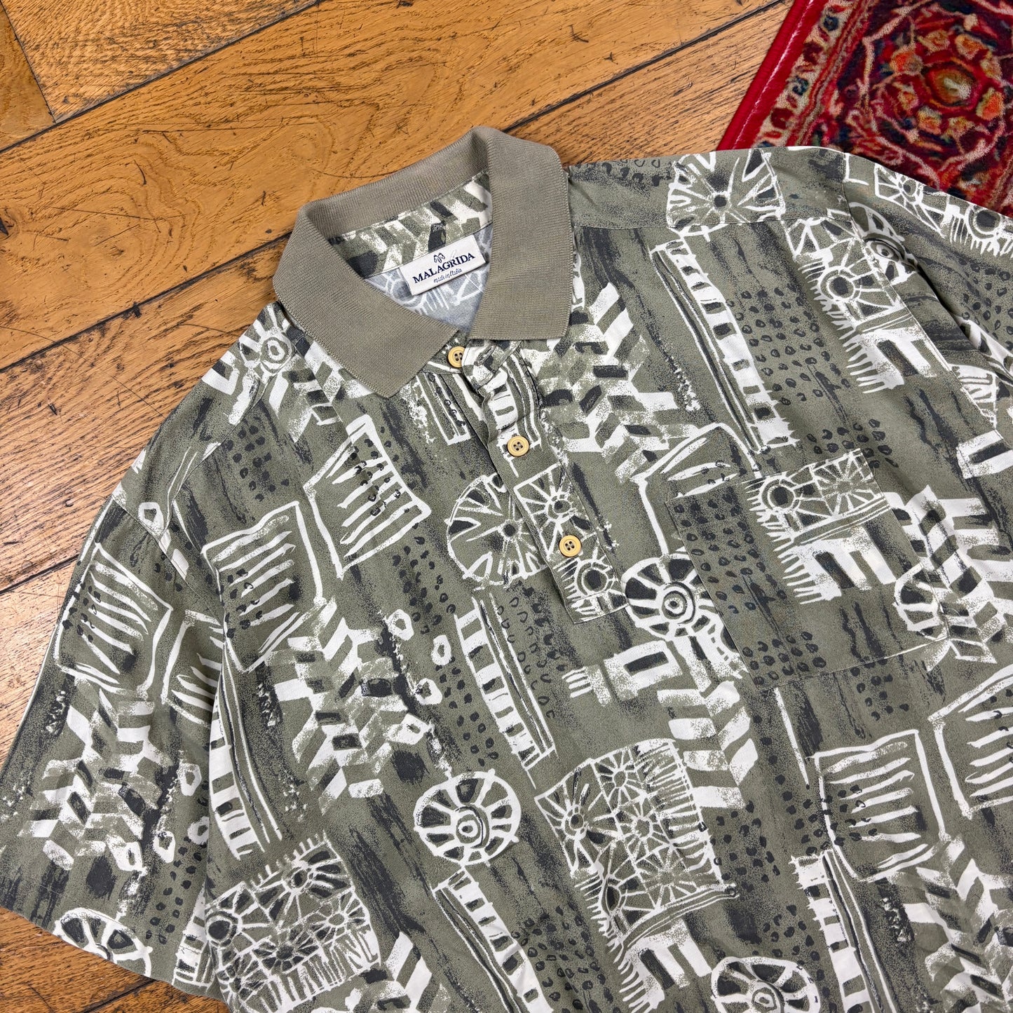 Vintage Green Pattern Italian Polo Shirt - L