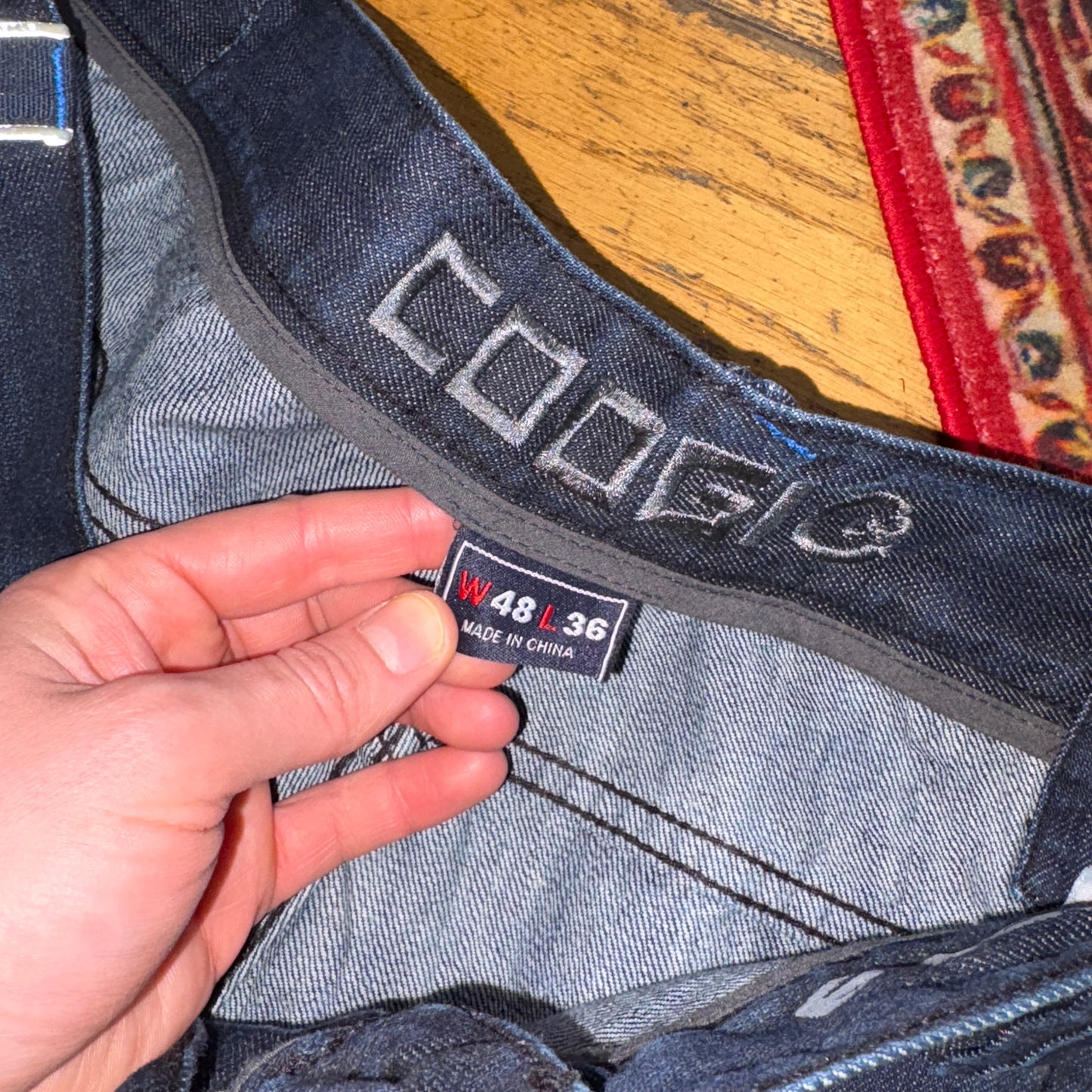 Vintage Coogi Navy Blue Embroidered Y2K Hip Hop Baggy Jeans - 48L