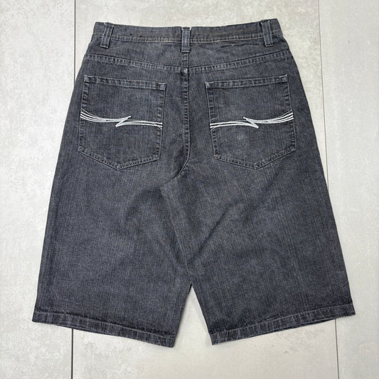 Vintage Southpole Embroidered Black Hip Hop Baggy Shorts Jorts - 36