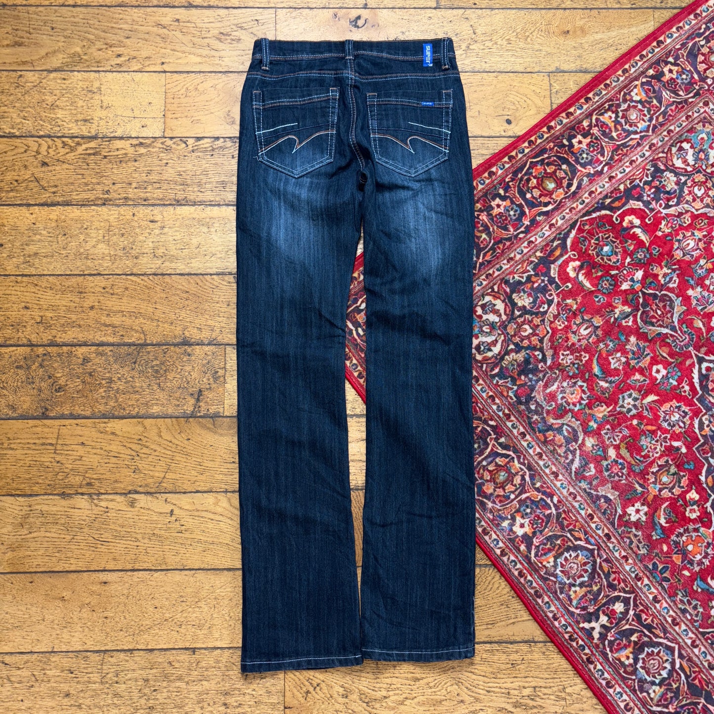 Vintage Navy Embroidered Y2K Hip Hop Straight Jeans - 28L