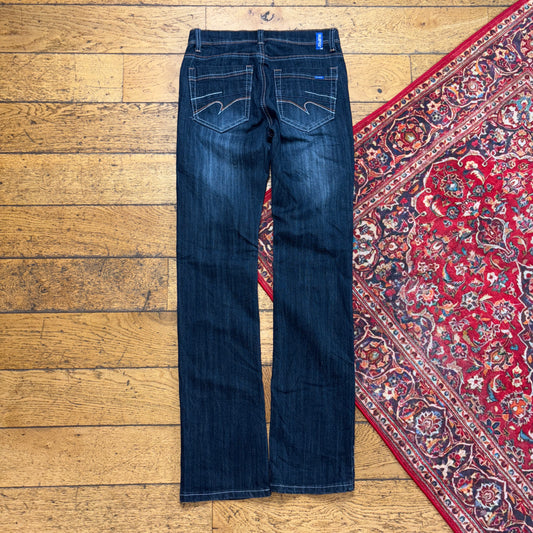 Vintage Navy Embroidered Y2K Hip Hop Straight Jeans - 28L