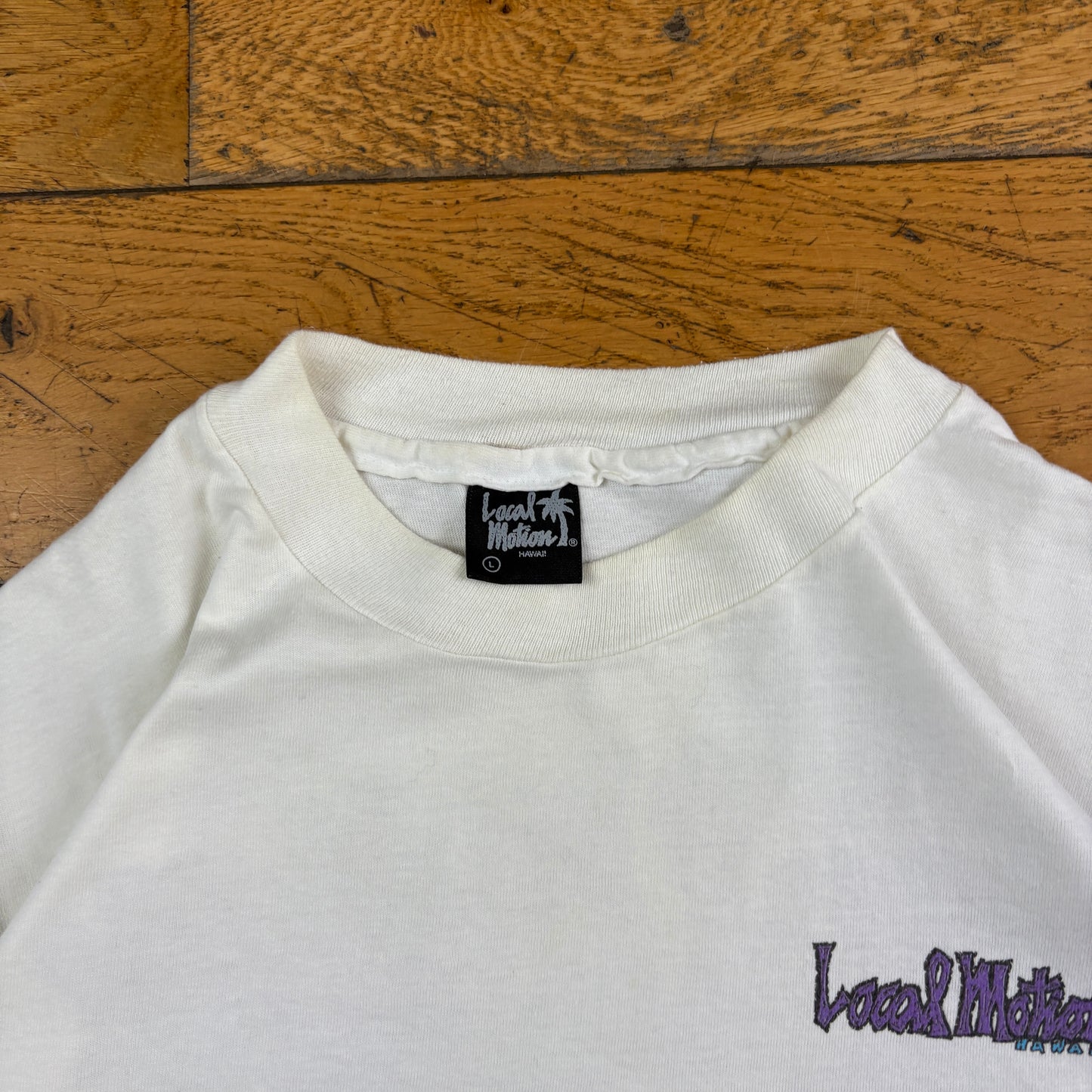 Vintage 90s Local Motion White Surfwear Single Stitch Graphic T-Shirt - S