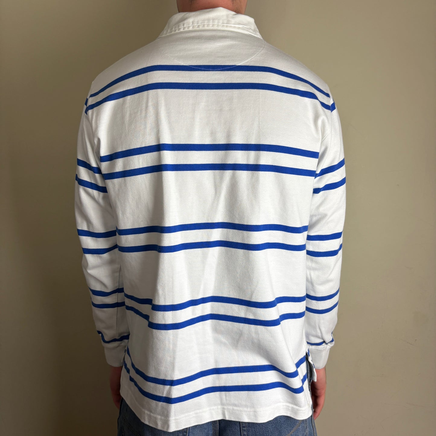 Vintage Winston White Blue Stripe Rugby Polo Shirt - L