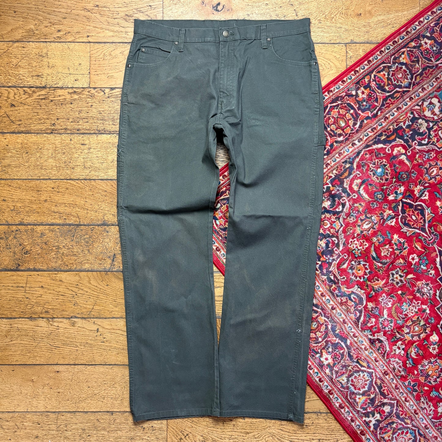 Vintage Dickies Workwear Carpenter Green Khaki Baggy Trousers - 40R