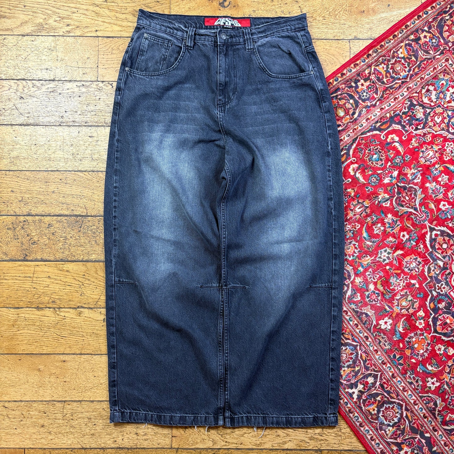 Vintage Collosus Grey JNCO Style Embroidered Y2K Hip Hop Baggy Jeans - 38