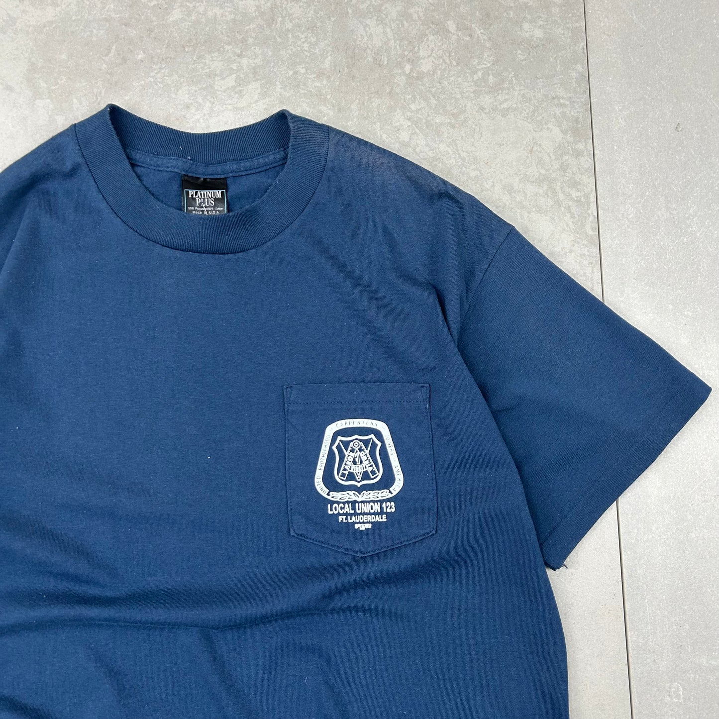 Vintage Single Stitch Pocket Navy T-Shirt - Medium