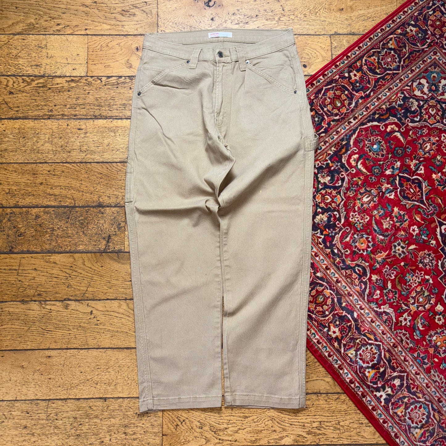 Vintage Levi's Brown Cream Carpenter Workwear Baggy Trousers - 34R