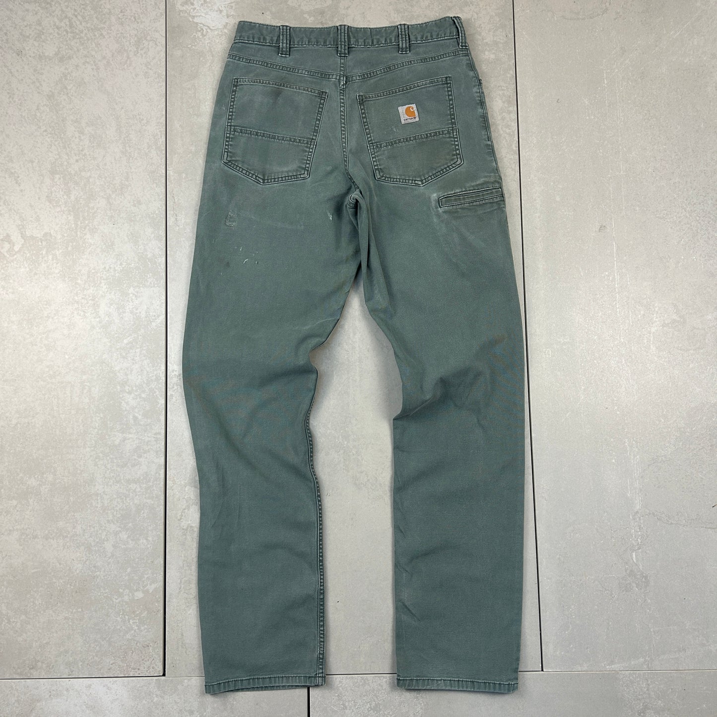 Vintage Carhartt Green Khaki Workwear Carpenter Straight Trousers - 32