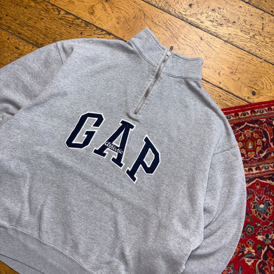 Vintage Gap Grey Quarter Zip Embroidered Sweatshirt - XL