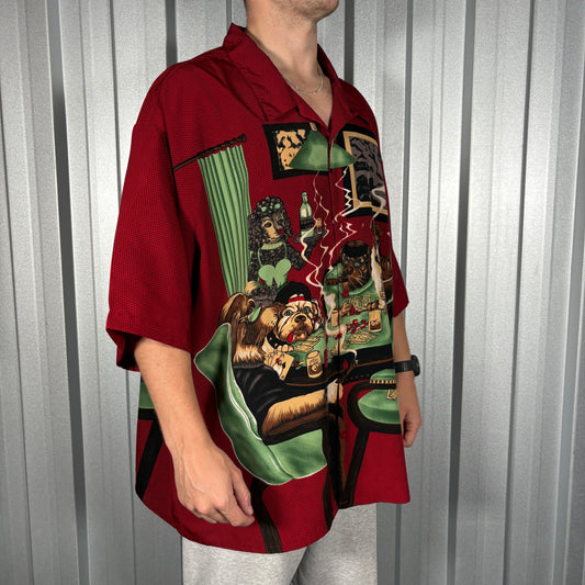 No Boundaries Dogs Gambling Red Pattern Shirt - 3XL