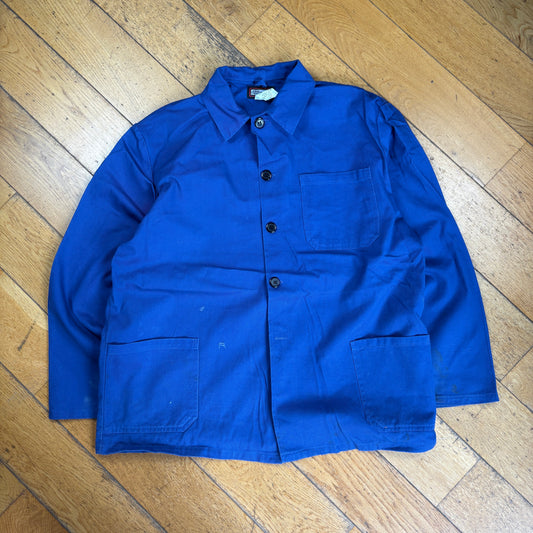 Vintage French Chore Workwear Jacket Blue Overcoat - L