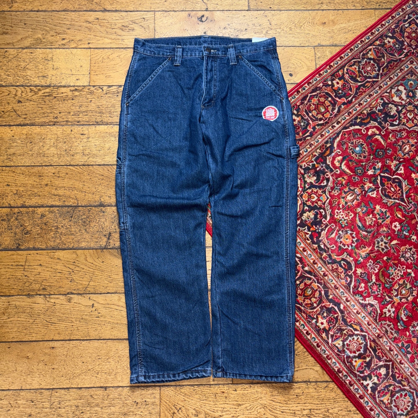 Vintage Wrangler Blue Fleece Lined Carpenter Workwear Baggy Trousers -34S