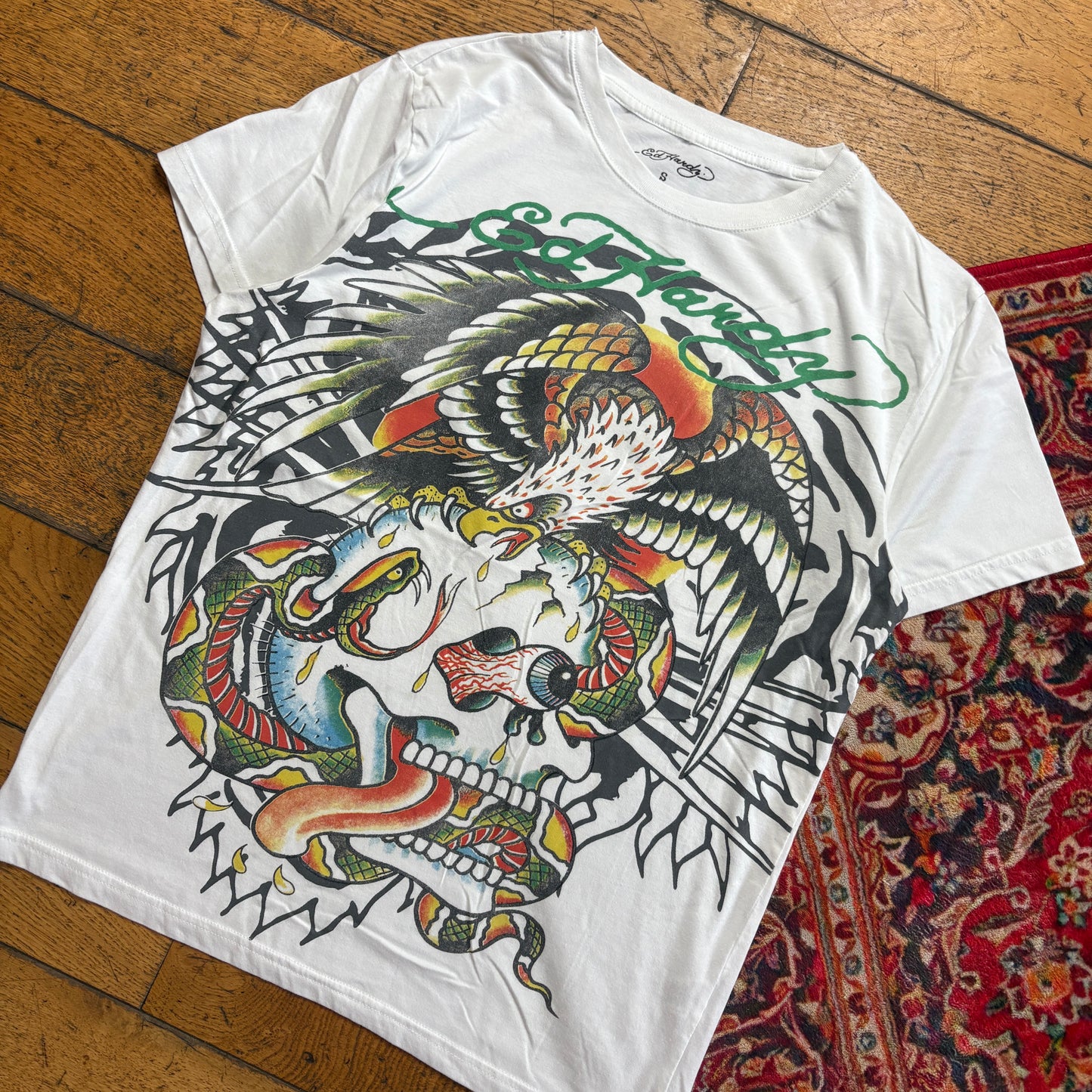 Vintage Ed Hardy Y2K White Graphic T-Shirt - S