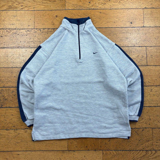 Vintage Nike Grey Swoosh Zip Embroidered Sweatshirt - M