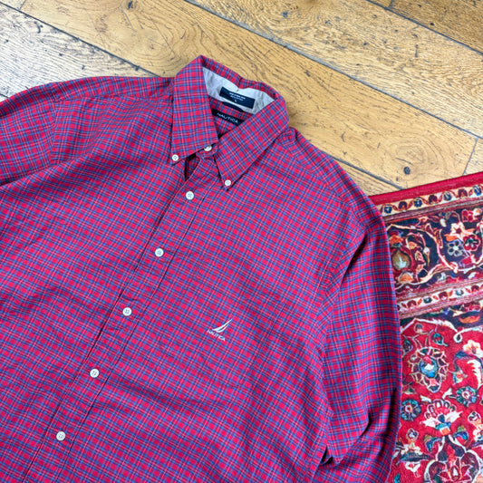 Vintage Nautica Red Check Embroidered Shirt - XL