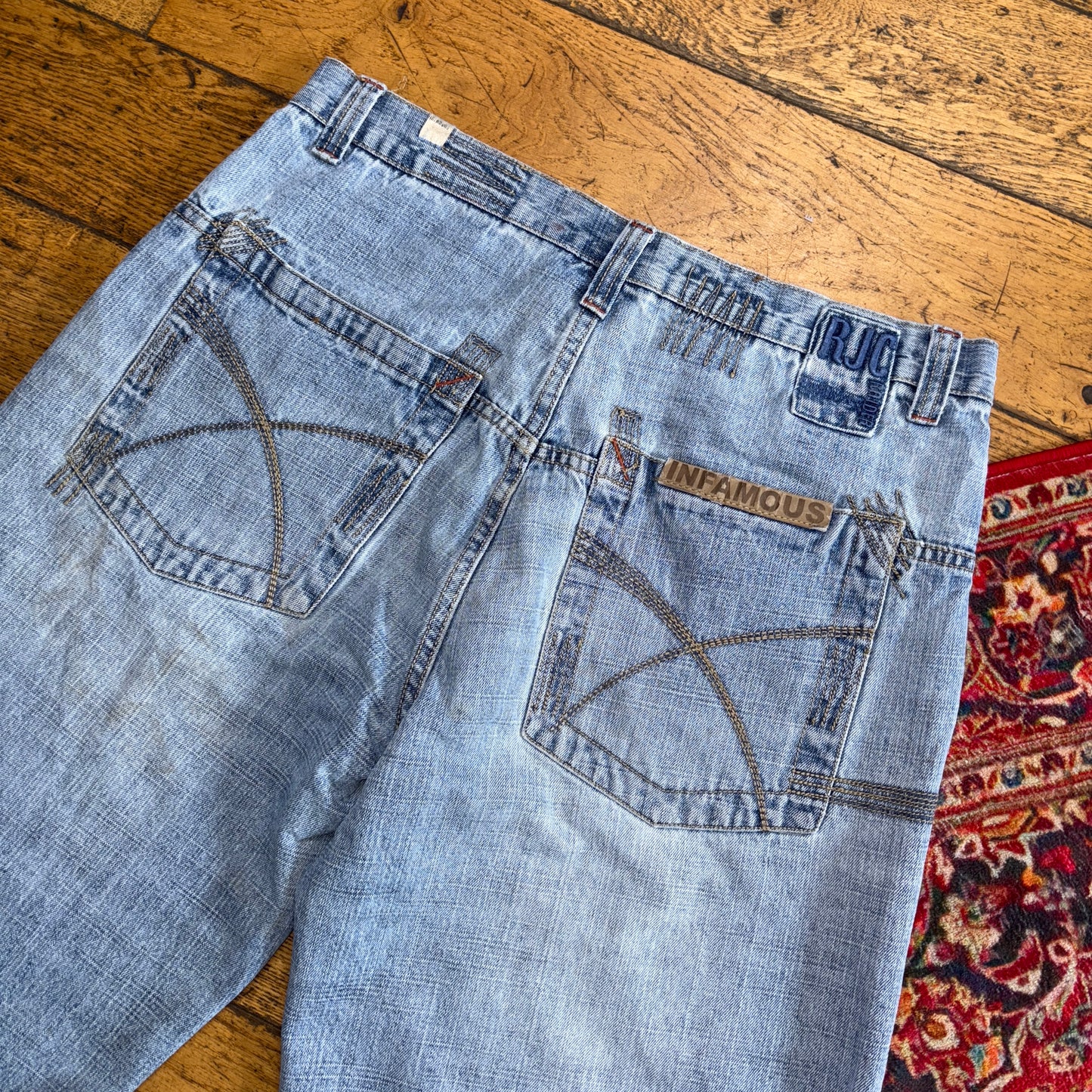 Vintage Raider Jeans Blue Embroidered Y2K Hip Hop Baggy Jeans Shorts Jorts - 36