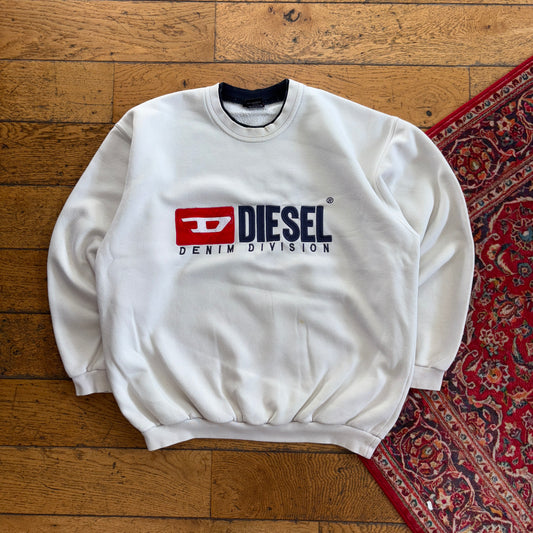 Vintage Diesel White Embroidered Sweatshirt - XL