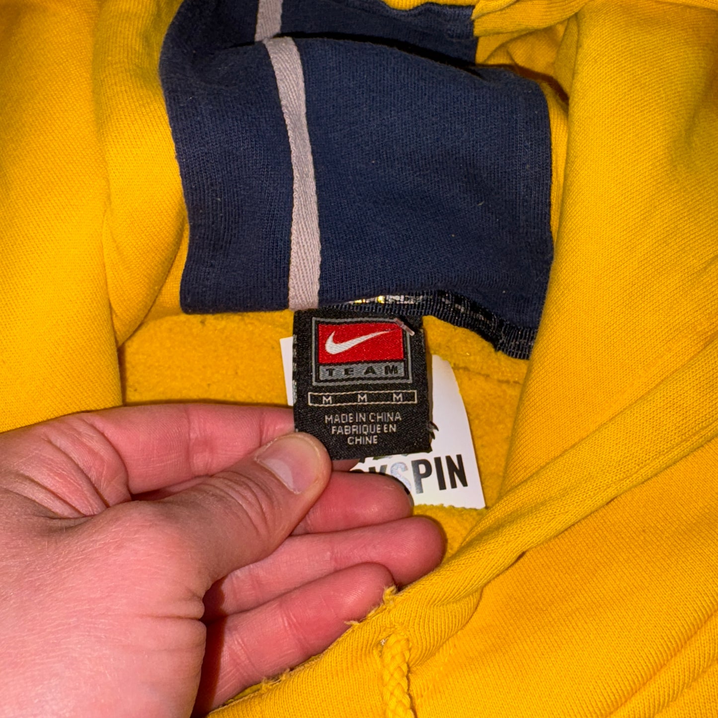 Vintage 90s Nike Swoosh Yellow Michigan Hoodie Embroidered Sweatshirt - L
