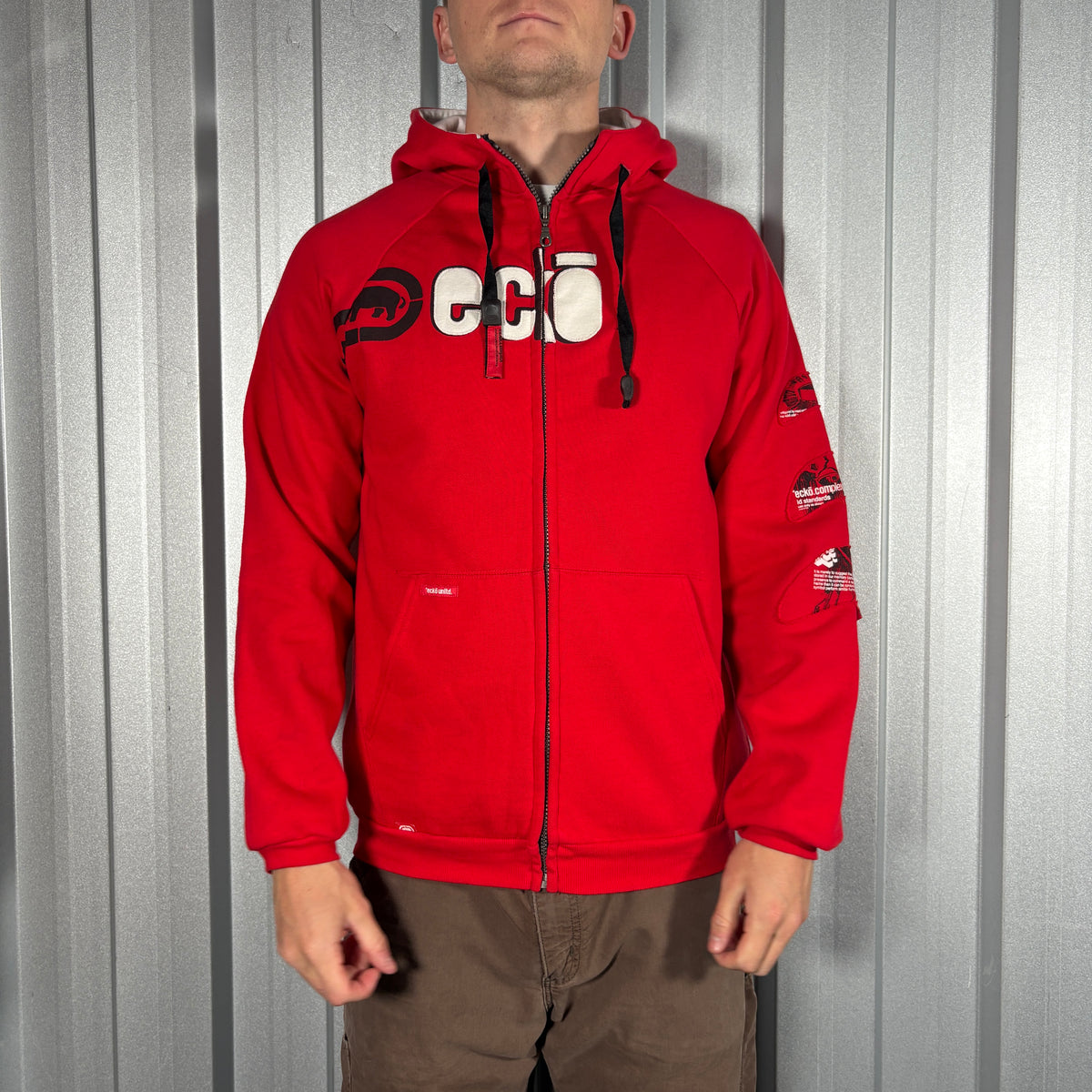 Ecko Unltd Red Embroidered Hip Hop Zip Up Y2K Hoodie Sweatshirt - S