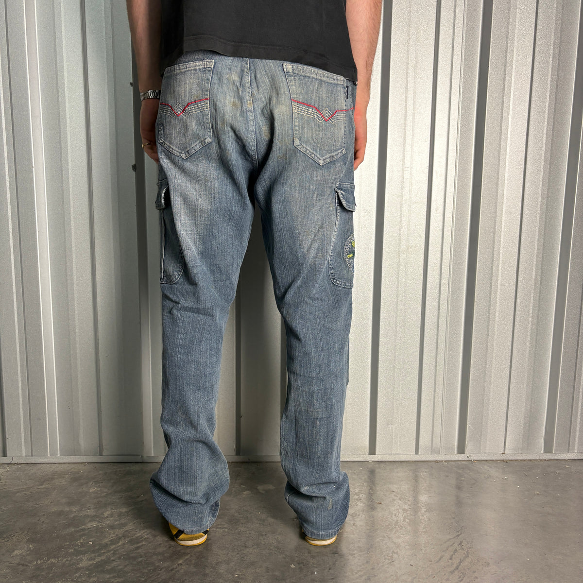 Embroidered Blue Dragon Japanese Denim Hip Hop Y2K Baggy Jeans - 36R