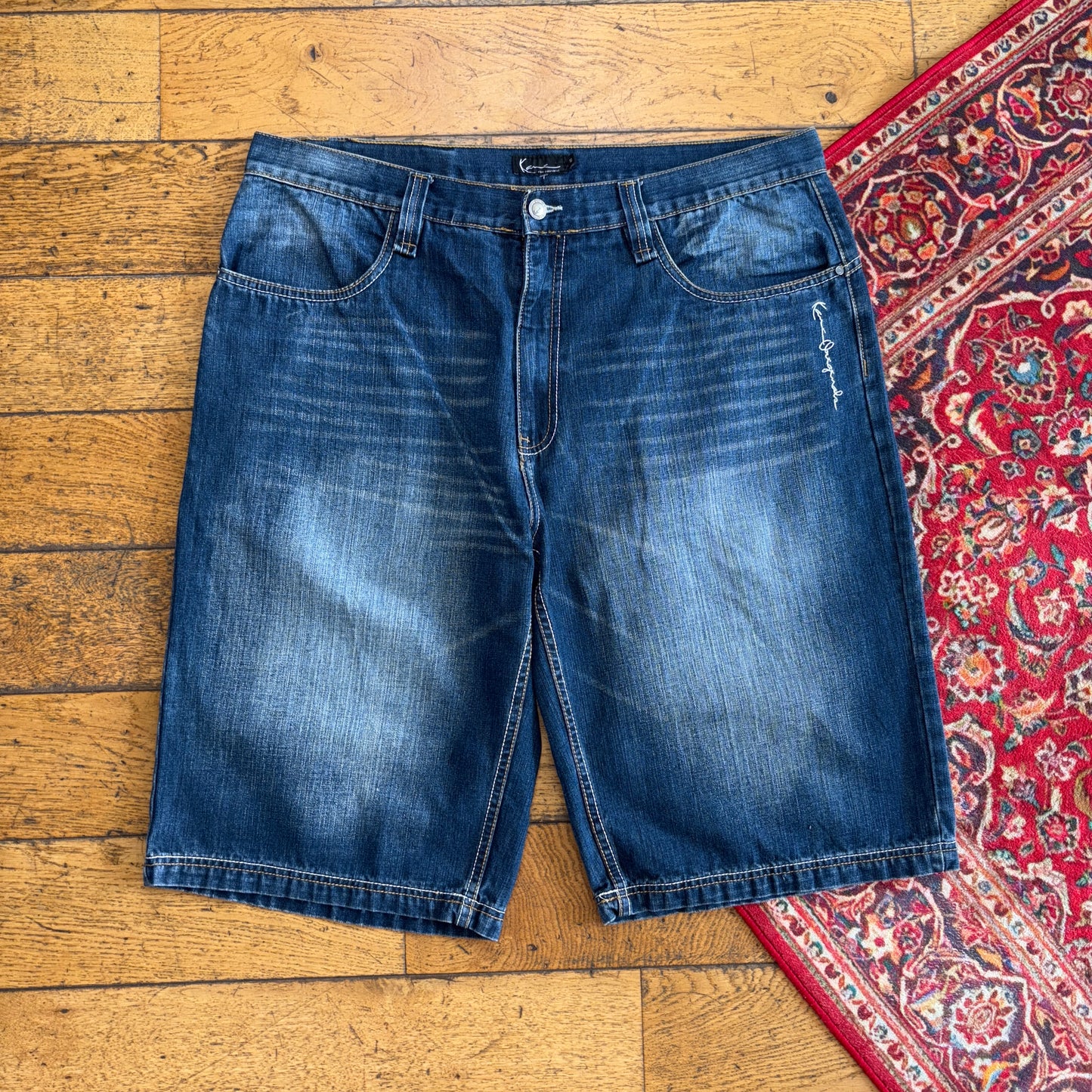 Vintage Karl Kani Y2K Embroidered Hip Hop Blue Baggy Shorts Jorts - 40