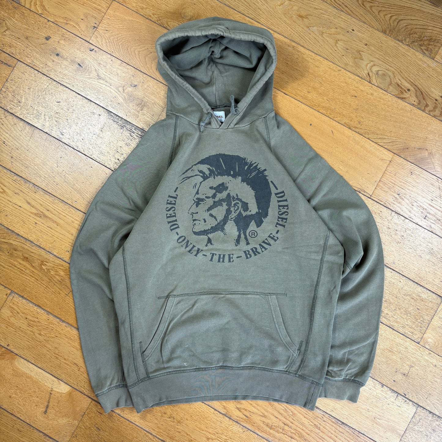 Vintage Y2K Khaki Diesel Hoodie Sweatshirt - L