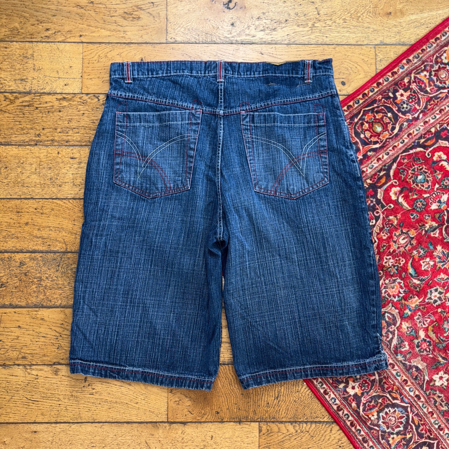 Vintage Embroidered Blue Hip Hop Baggy Shorts Jorts - 42