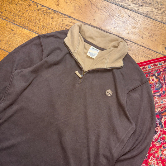 Vintage Timberland Brown Quarter Zip Embroidered Sweatshirt - L