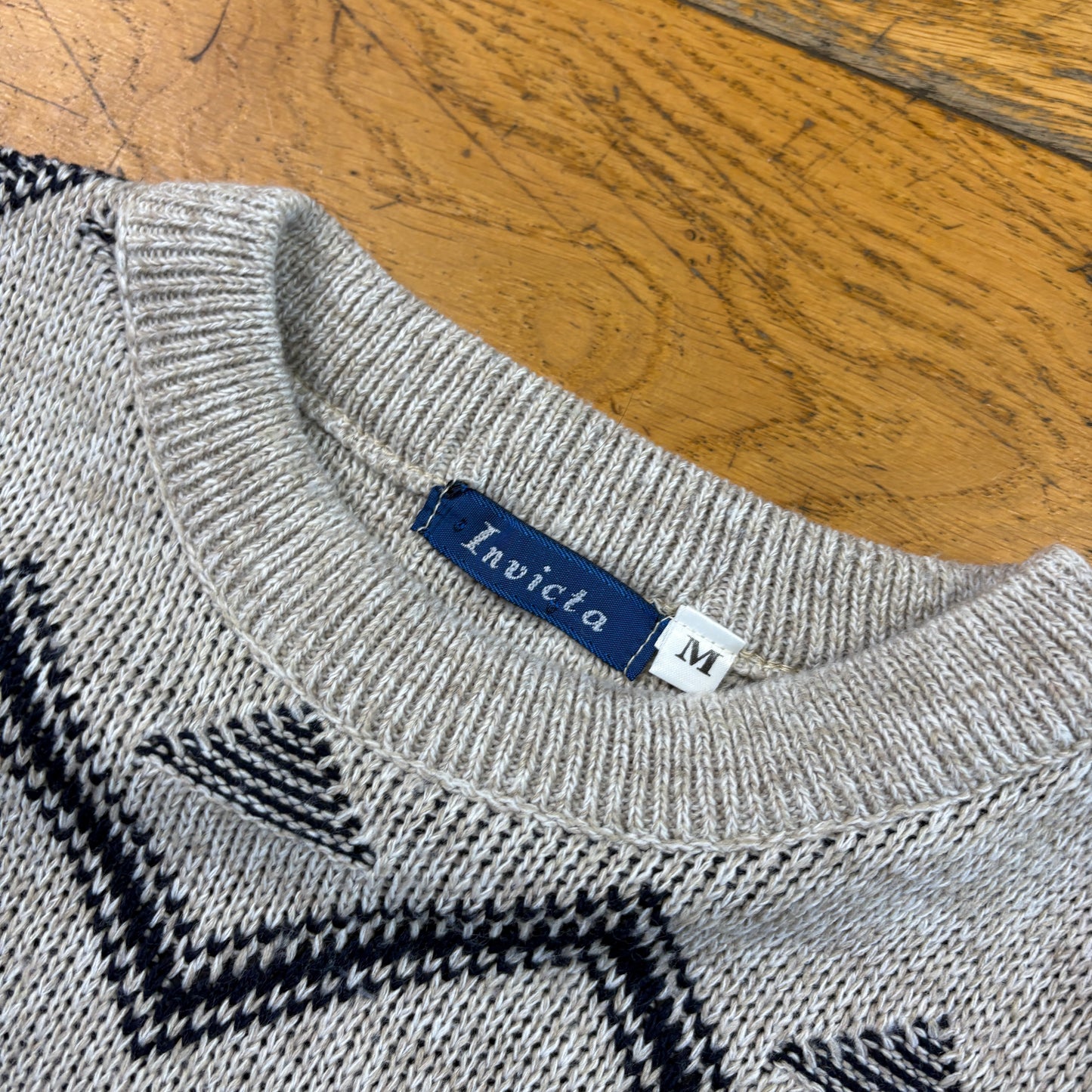 Vintage Grey Pattern Italian Knit Jumper - M