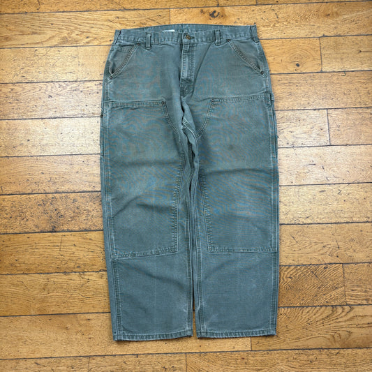 Vintage Carhartt Green Khaki Double Knee Workwear Carpenter Baggy Trousers - 38