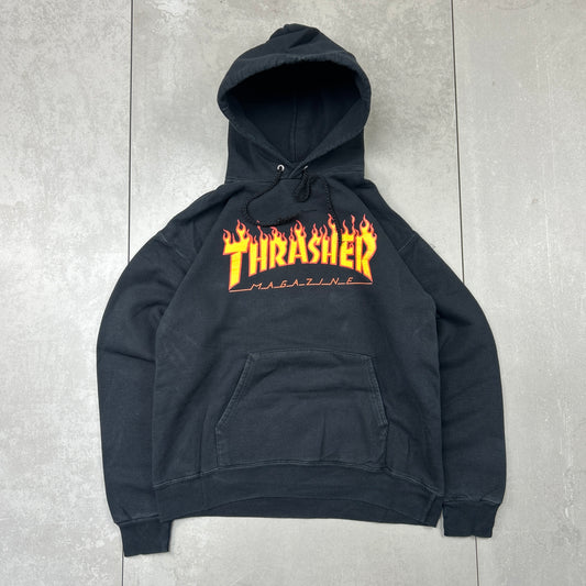 Vintage Thrasher Flames Black Hoodie Sweatshirt - S