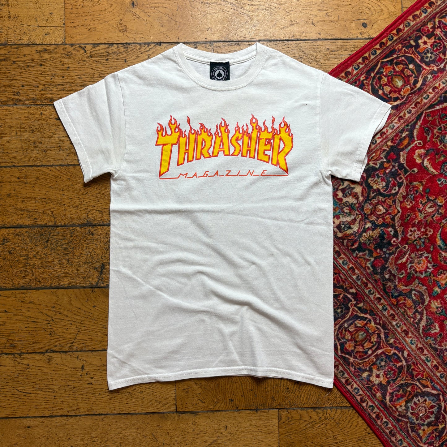 Vintage Thrasher Flames White Skate Graphic T-Shirt - XS