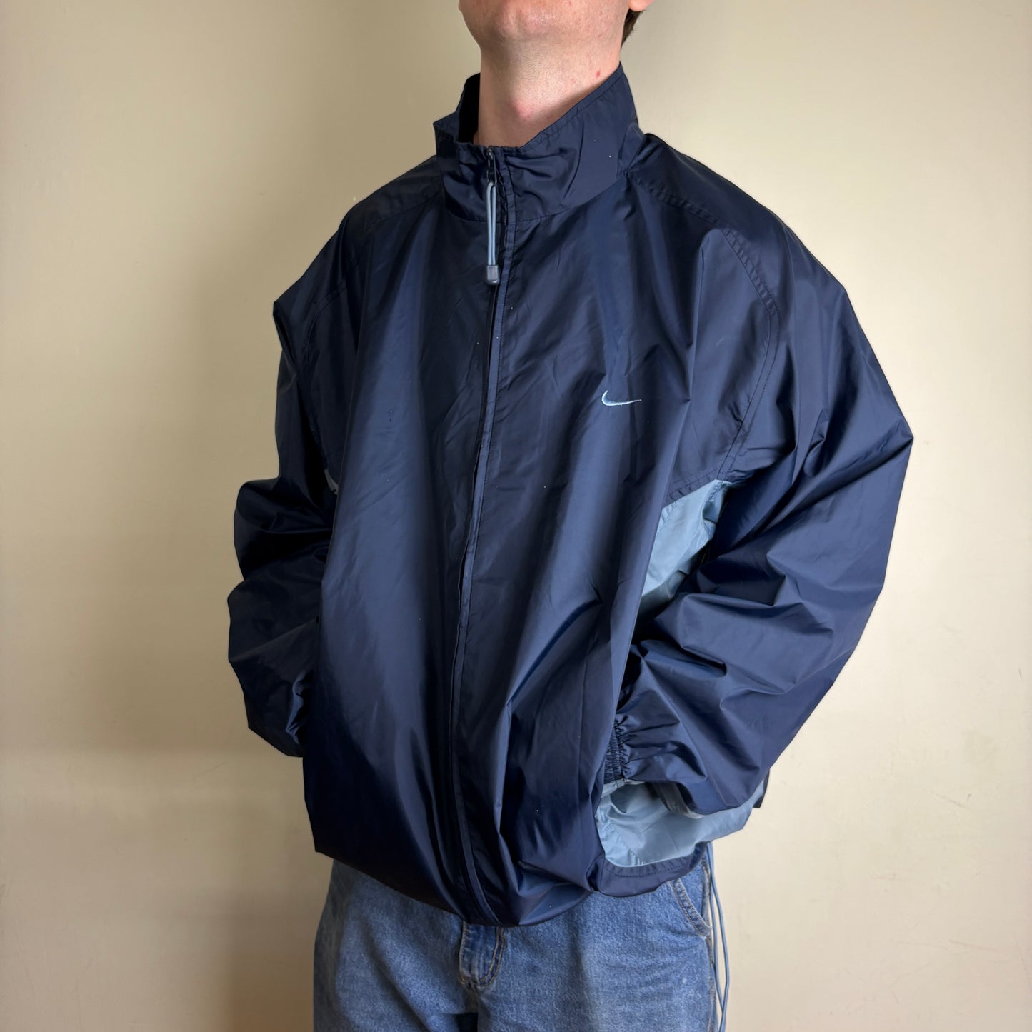 Vintage Nike y2k Swoosh Navy Windbreaker Coat Jacket - 2XL