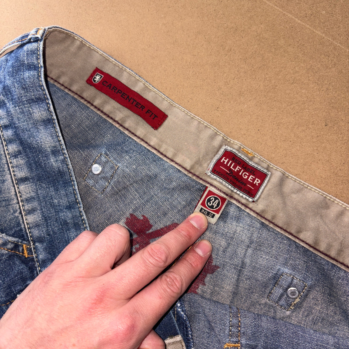 Tommy Hilfiger Red Label Blue Buckle Embroidered Hip Hop Y2K Baggy Jeans - 36S