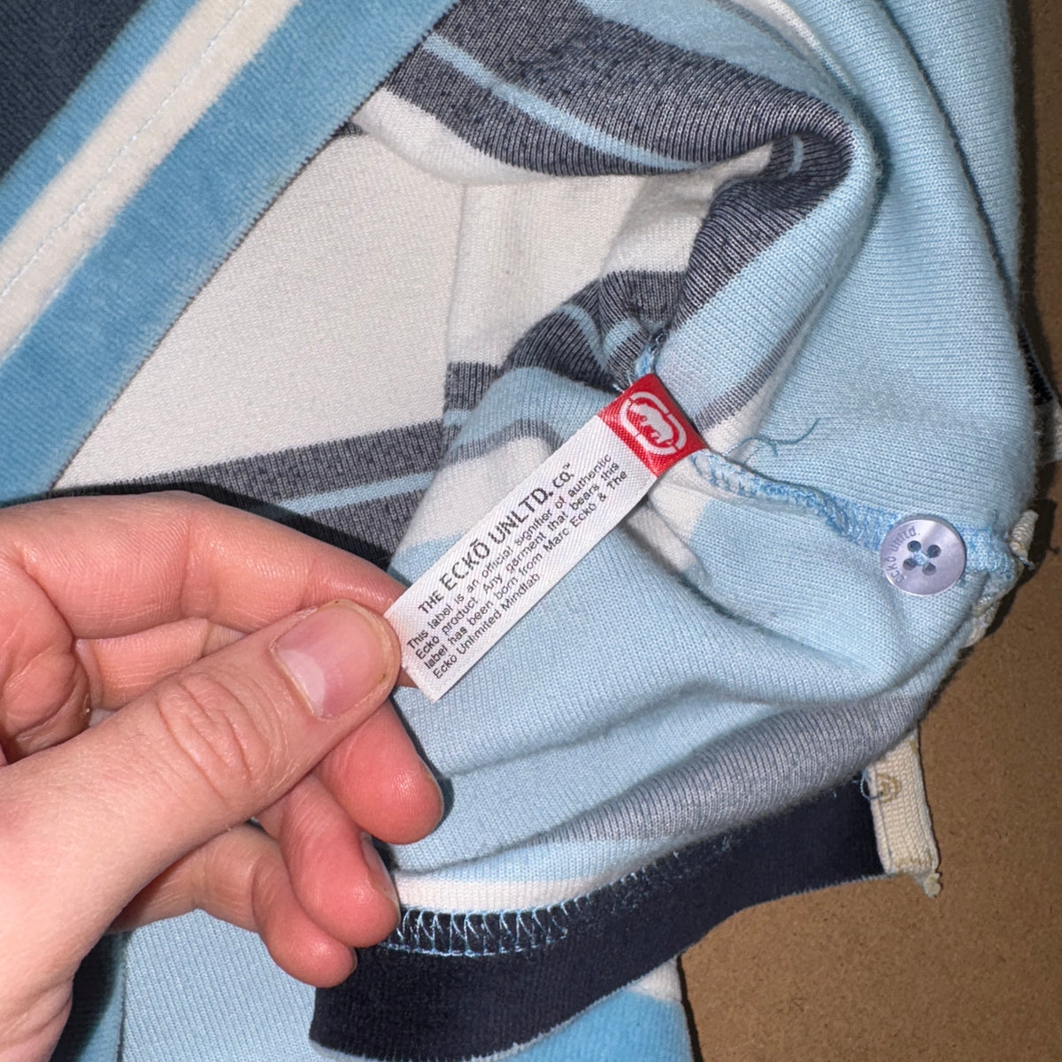 Ecko Unltd Blue Stripe Hip Hop y2K Polo T Shirt - L