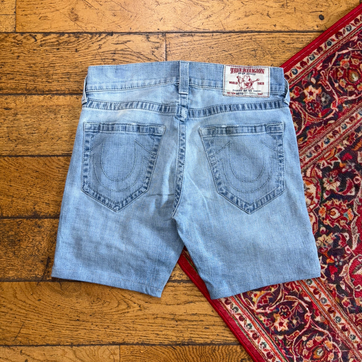Vintage True Religion Moto Blue Embroidered Y2K Shorts Jorts - 30