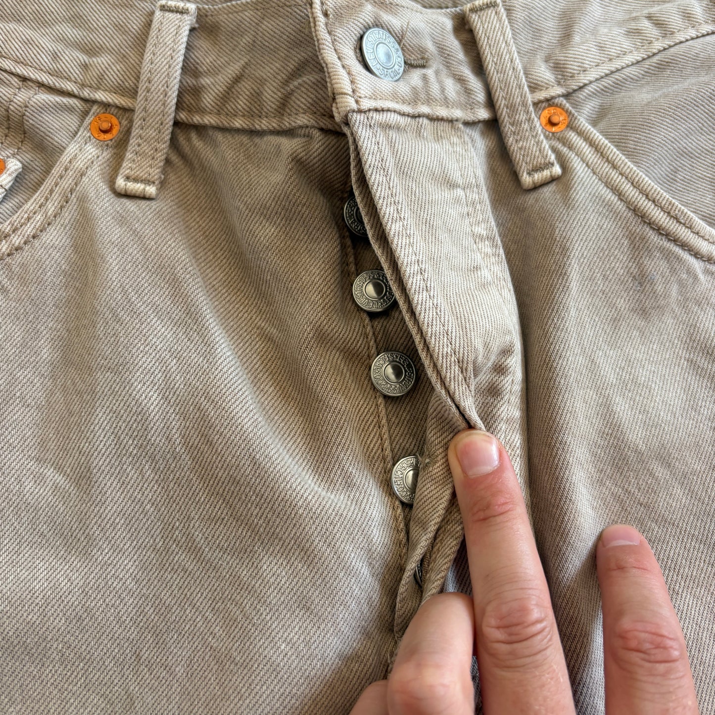 Vintage Levis 501 Straight Brown Cream Denim Jeans - 31R