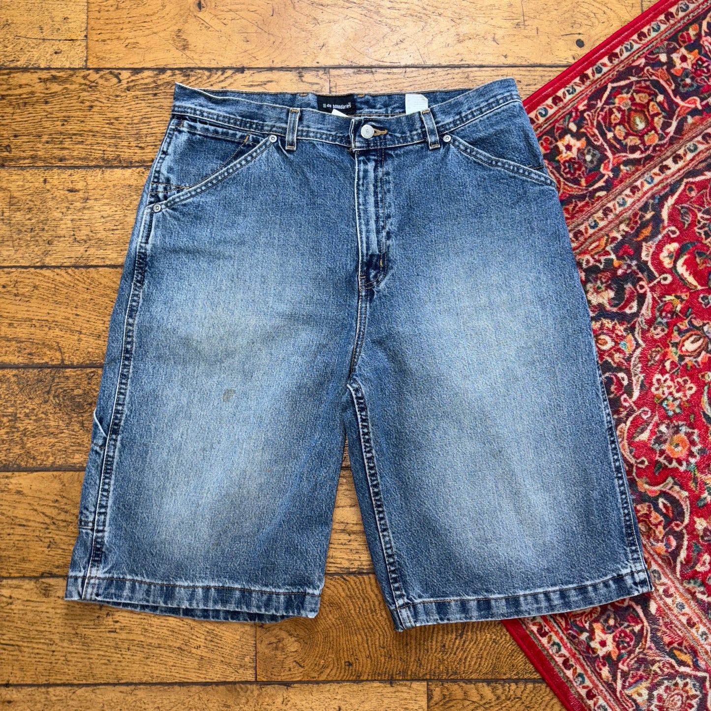 Vintage Blue Embroidered Y2K Hip Hop Baggy Shorts Jorts - 34