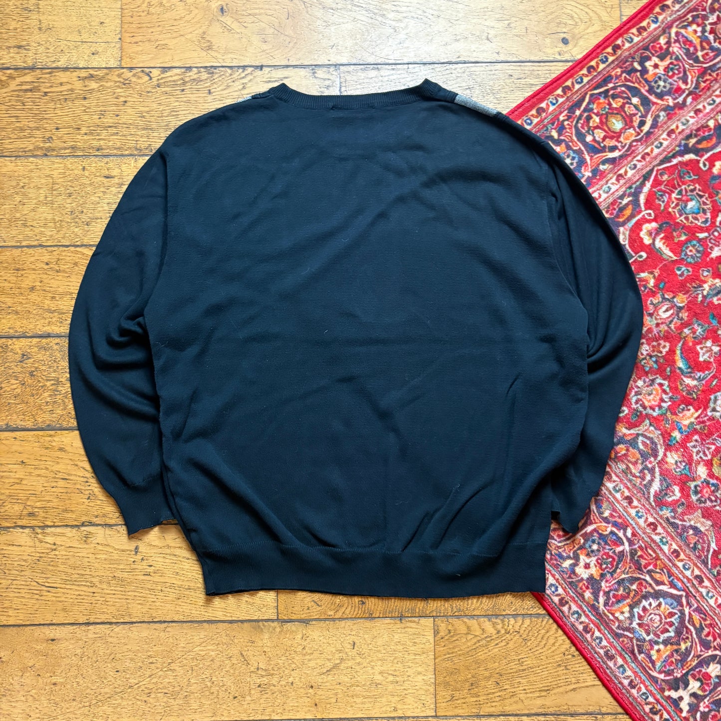 Vintage Black Pattern Knit Jumper - L